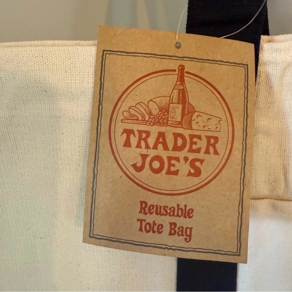 Trader Joe’s Navy Canvas Tote Bag Reusable Grocery Shopper NWT - Picture 3 of 4